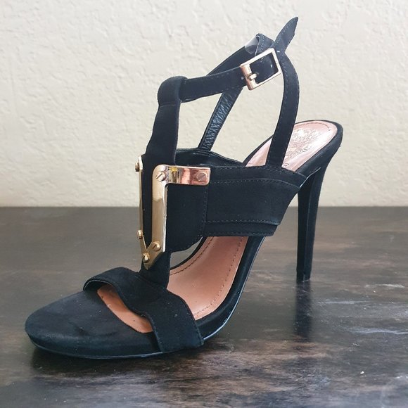 Vince Camuto Black and Gold Strappy Sandals - Picture 9 of 10